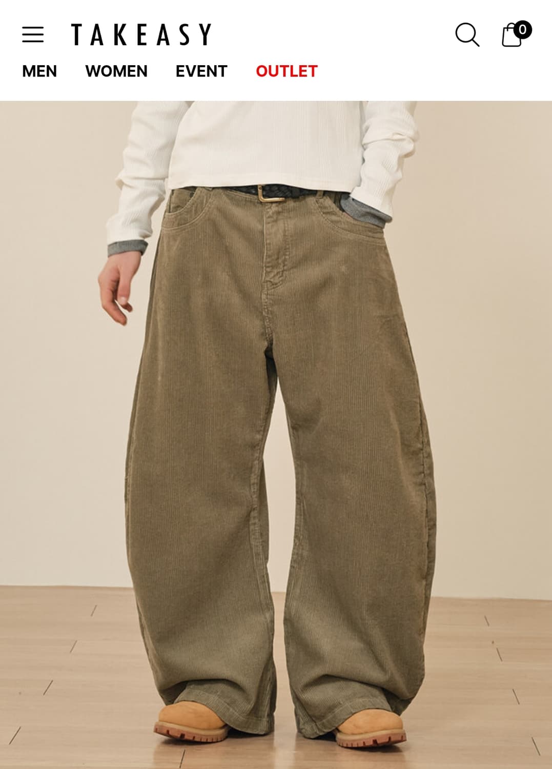 (새상품) 테이크이지 코듀로이 커브드 제이 팬츠 카키 (L) 상품이미지1