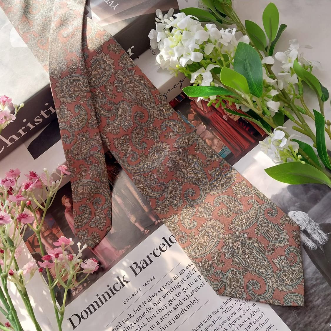 디올 실크 브라운 페이즐리 패턴 넥타이 9.1cm A+등급 K1746
 상품이미지4