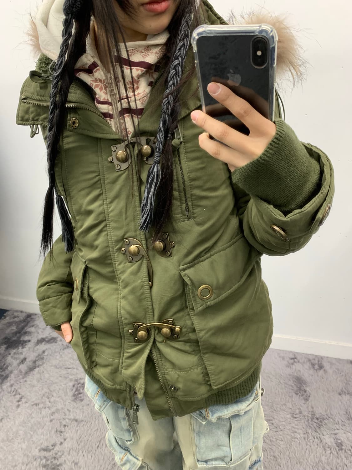 Sly y2k 퍼 트리밍 밀리터리 버클 자켓 상품이미지4