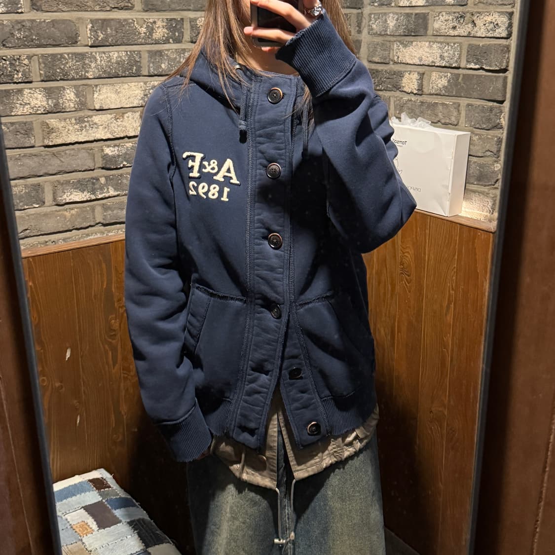 S) 아베크롬비 네이비 후드 버튼 집업 상품이미지9