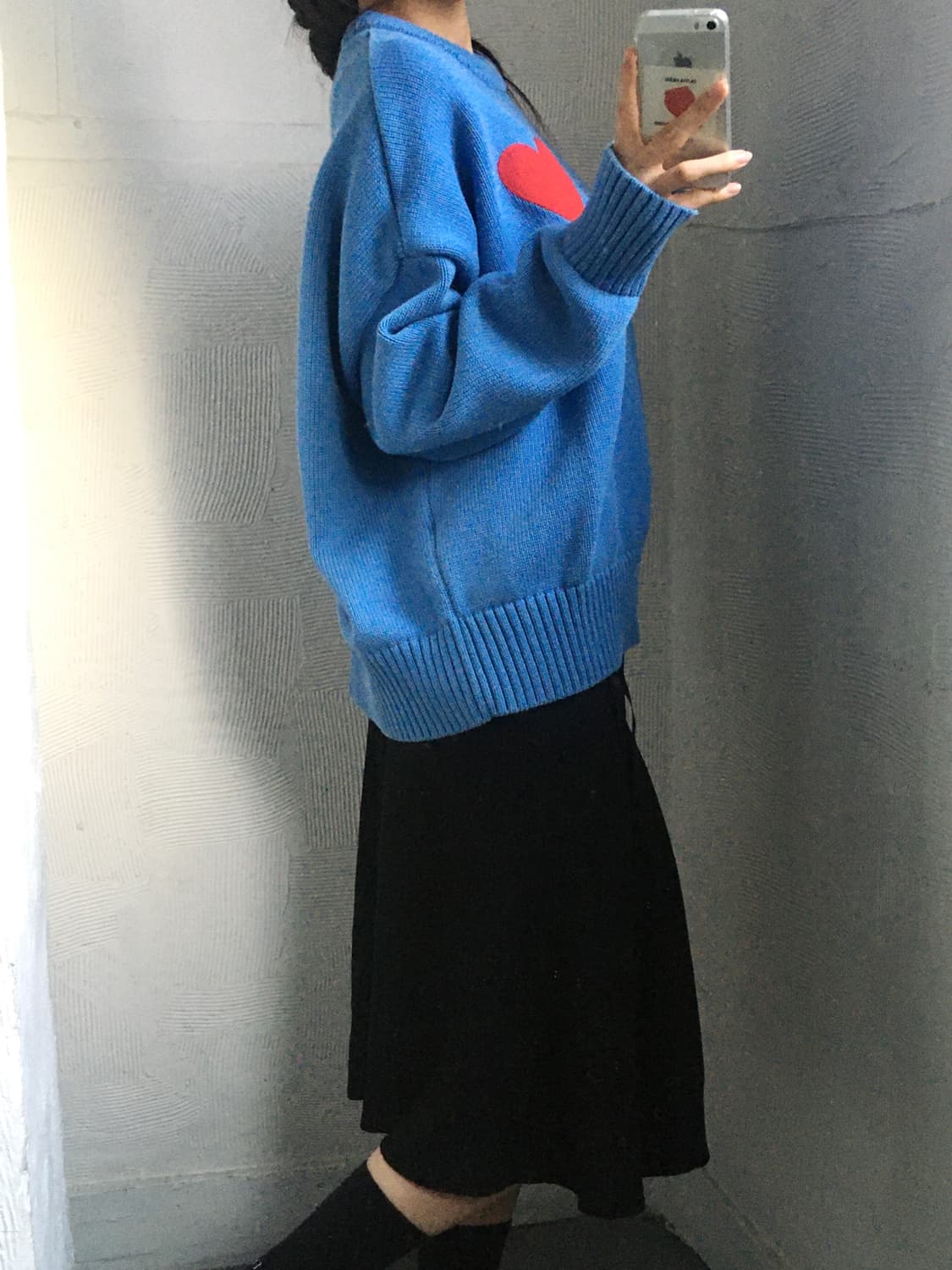 AMI 아미 빅 하트 로고 블루 자수 코튼 스웨터 상품이미지3