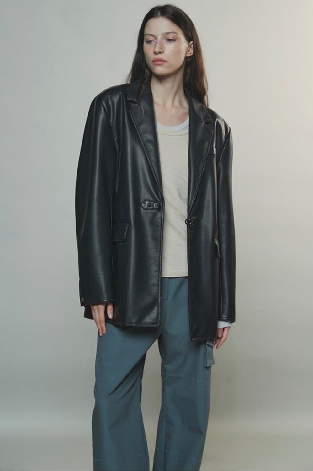 엔오르 레더 자켓 VEGAN LEATHER STITCH JACKET 상품이미지1