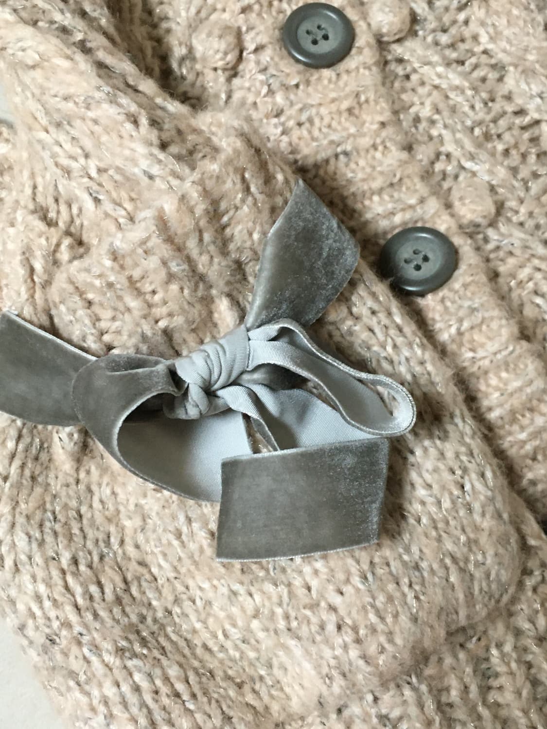 핑크 베이지 꽈배기 리본 니트 가디건 히메 라떼 갸루 러블리 로걀 빈티지 상품이미지2