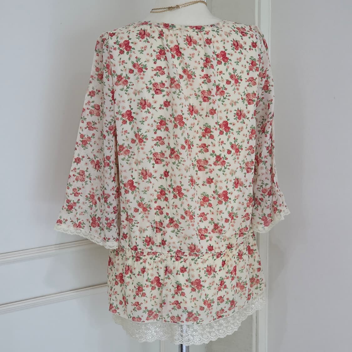 colza 일본빈티지)플로럴 로즈 스즈코모리걸 레이스 로맨틱코르셋블라우스 상품이미지4