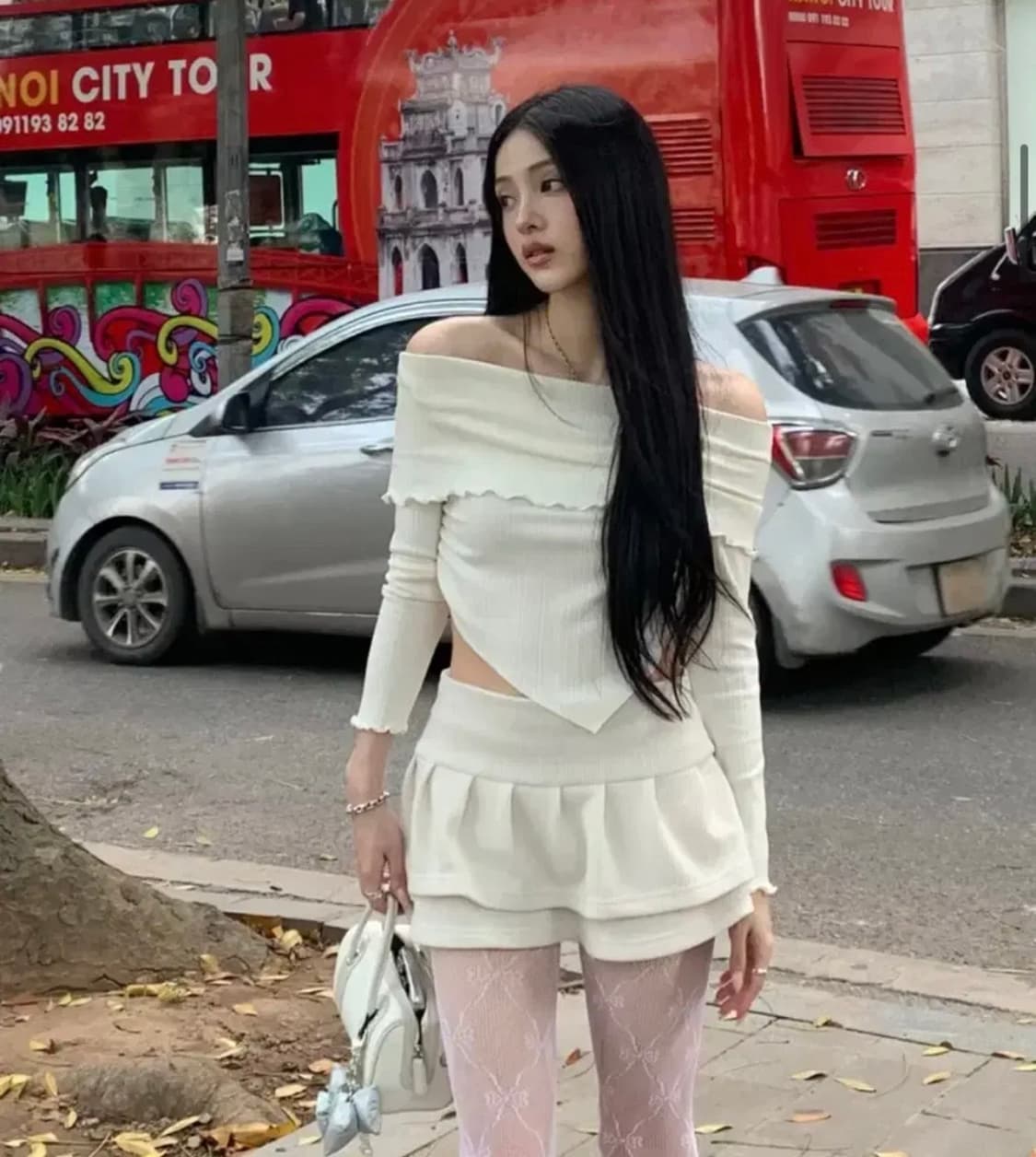 카키포인트 턱 스커트 아이보리 상품이미지1