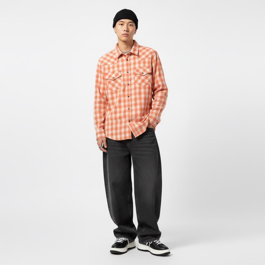 Diesel 디젤 오렌지 체크 셔츠 95~100 (스트릿) 상품이미지1