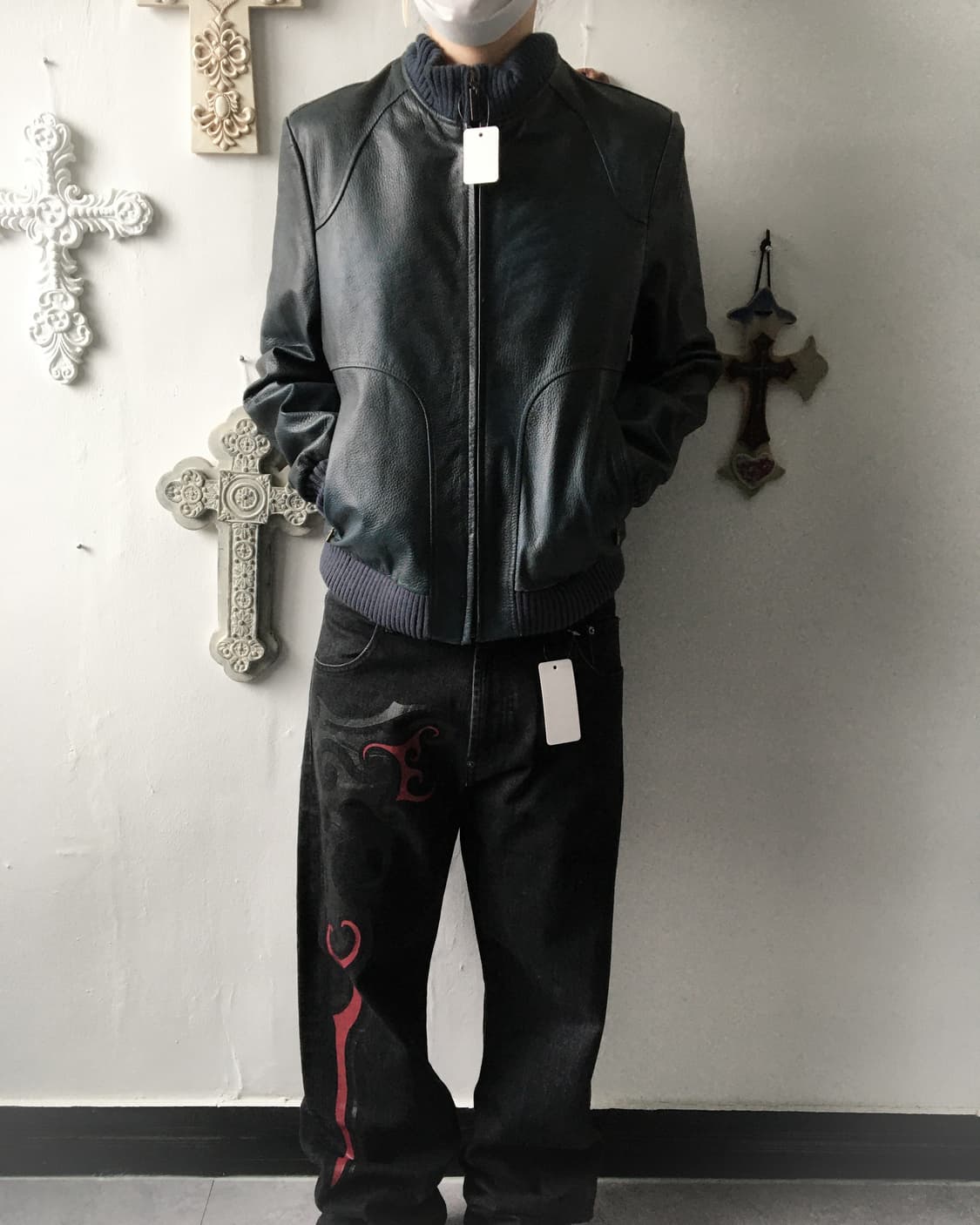 Washing blue lamb leather bomber jacket 상품이미지9