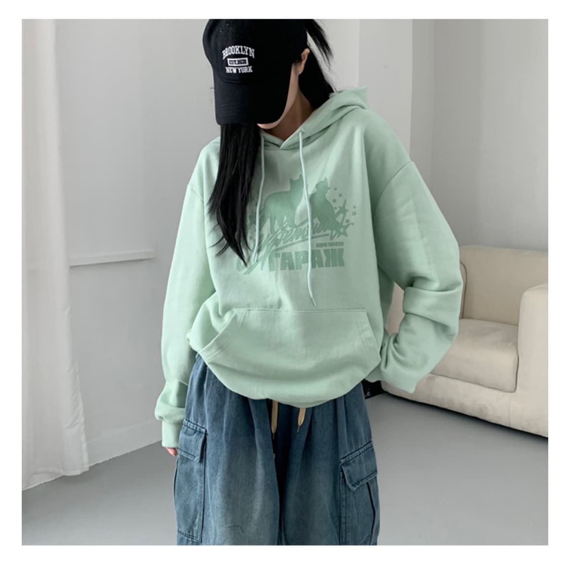 고양이 후드티 - 민트  상품이미지2