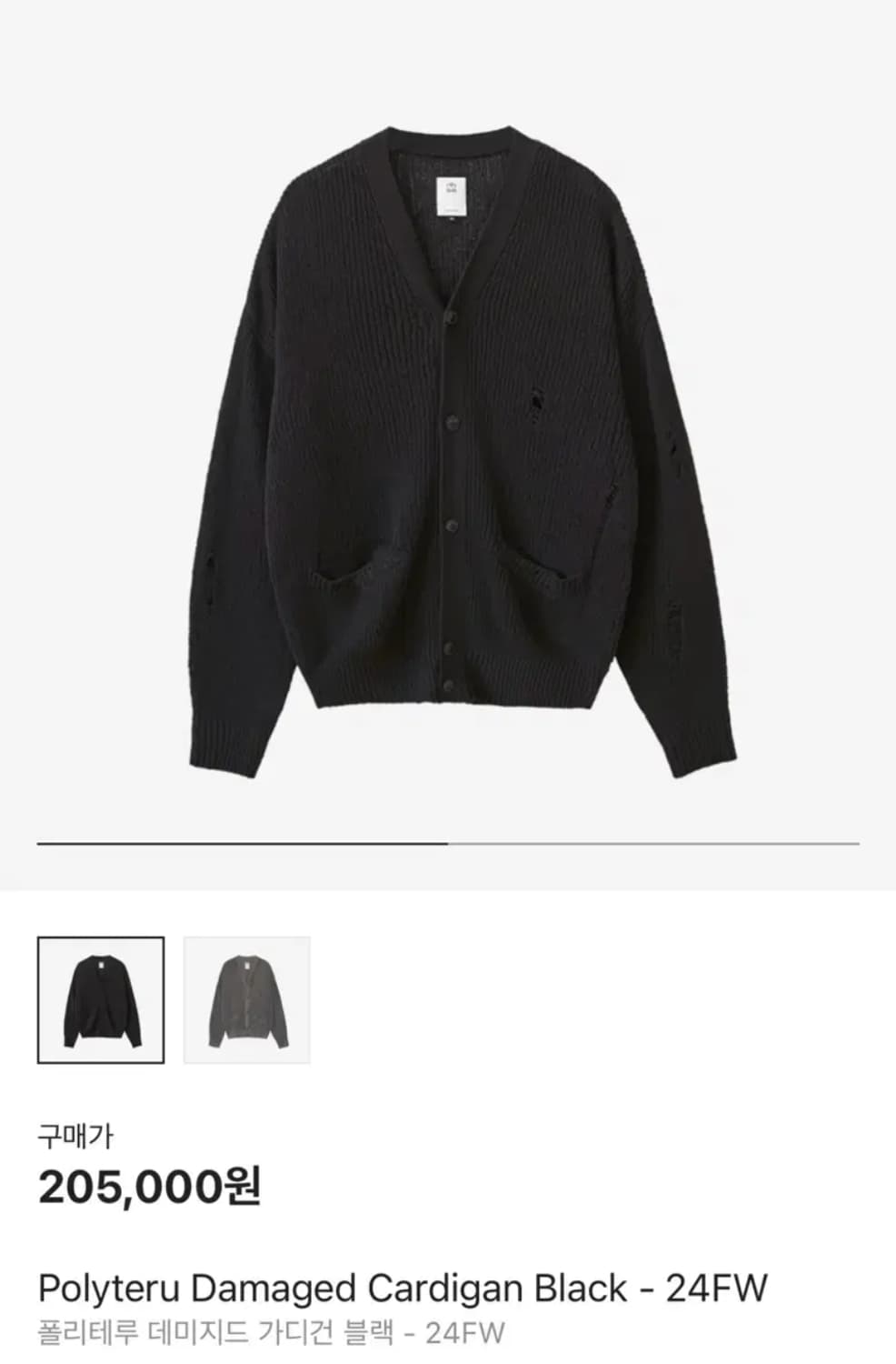 [3] 폴리테루 데미지드 가디건 블랙 상품이미지1