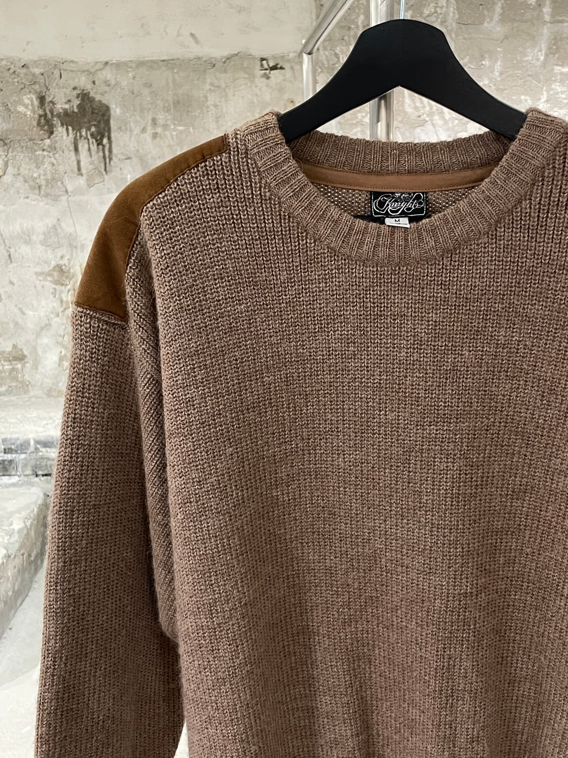 빈티지 브라운 퓨어 알파카 크루넥 패치 스웨터 상품이미지2