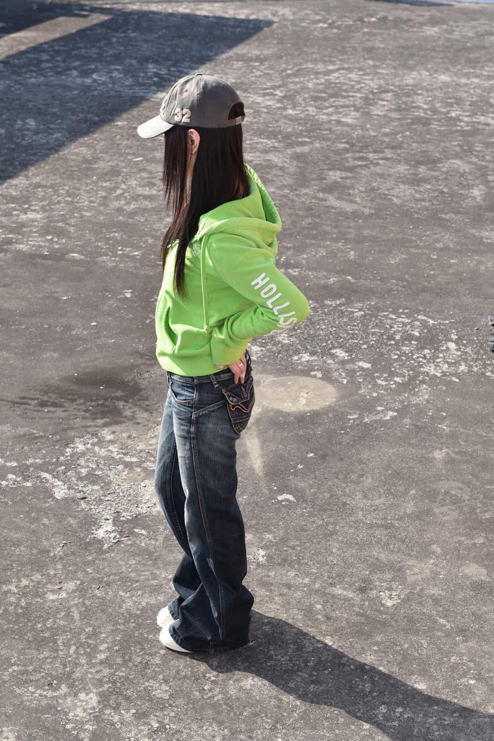 홀리스터 Y2K 네온 라임 후드 집업 상품이미지7