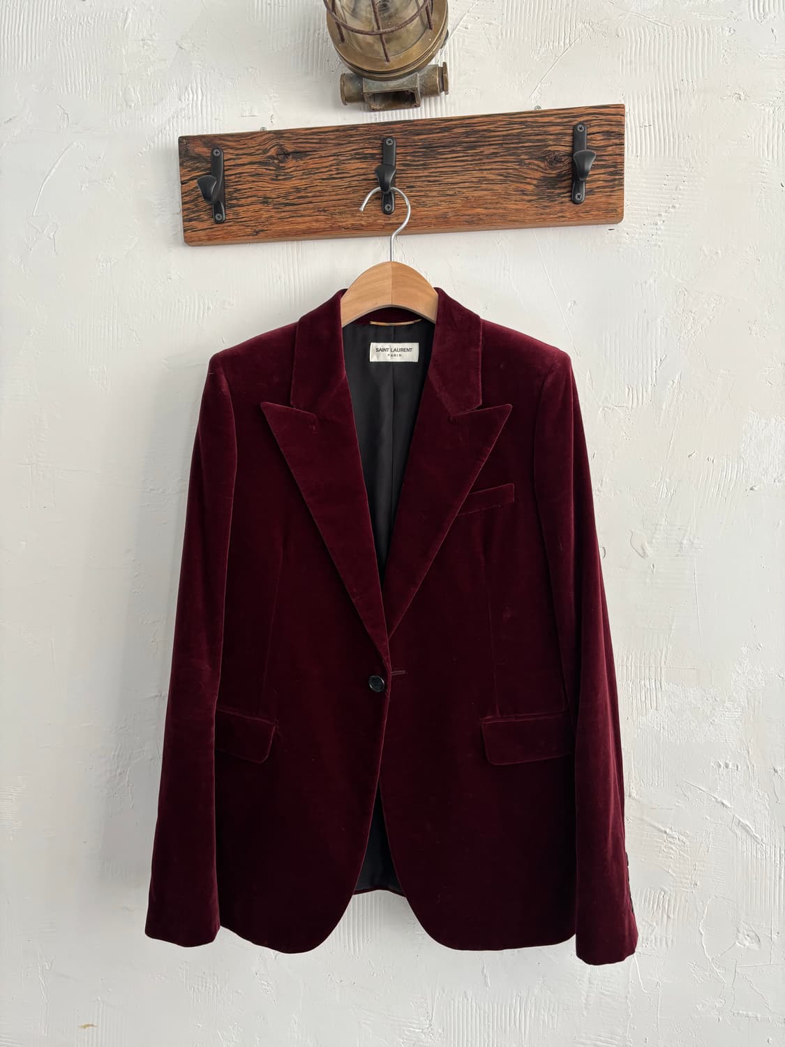 (새상품)Saint Laurent 생로랑 버건디 벨벳 싱글 블레이저 자켓 상품이미지1