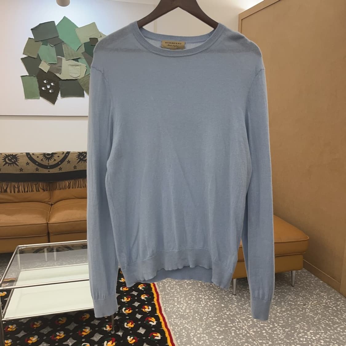 버버리 빈티지 여리 폭닥 체크 엘보패치 연하늘 울 니트 M C08130 상품이미지3