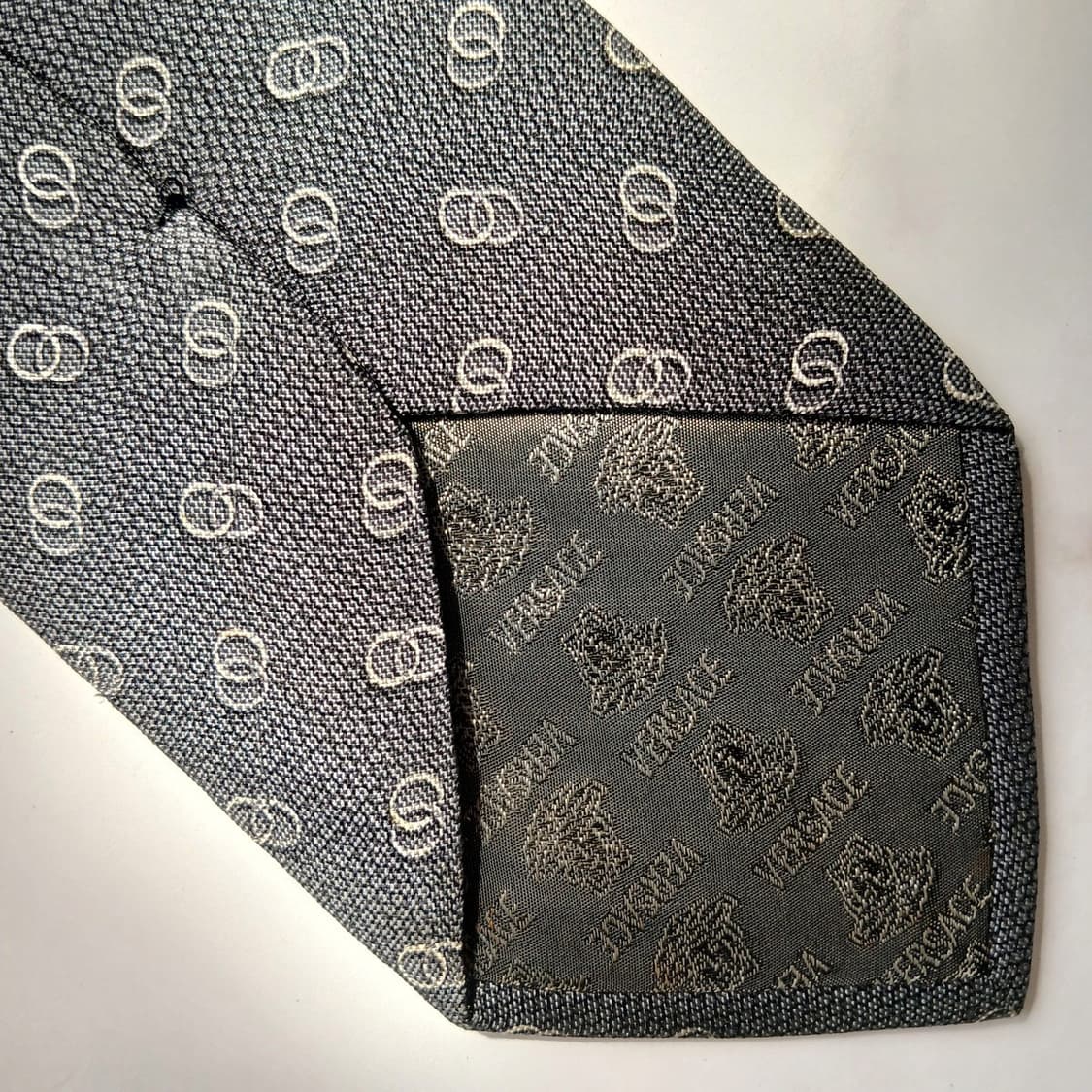 VERSACE 베르사체 실크 그레이 패턴 넥타이 9cm A등급 G8 상품이미지6