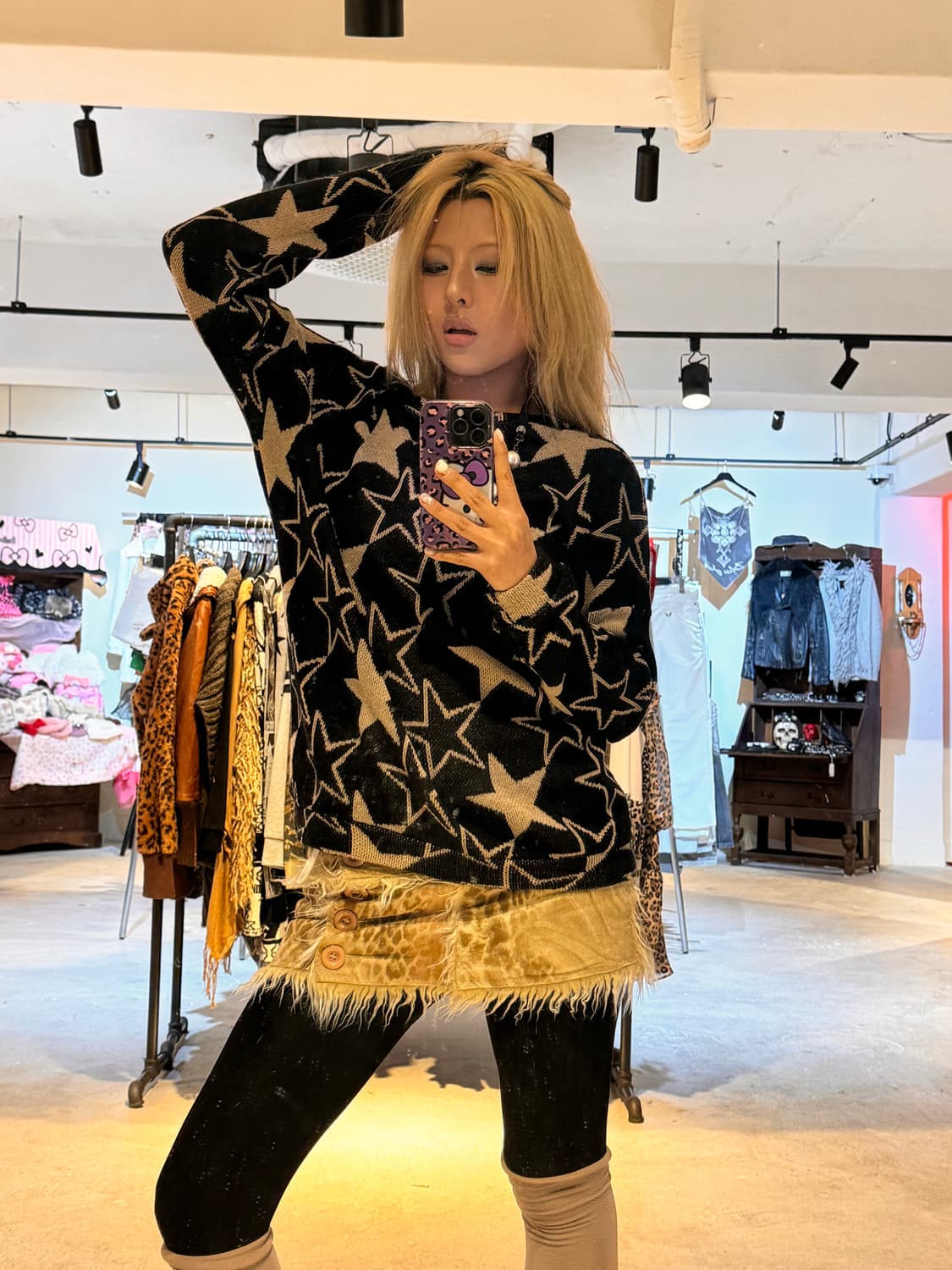 별 패턴 루즈 니트 상품이미지1