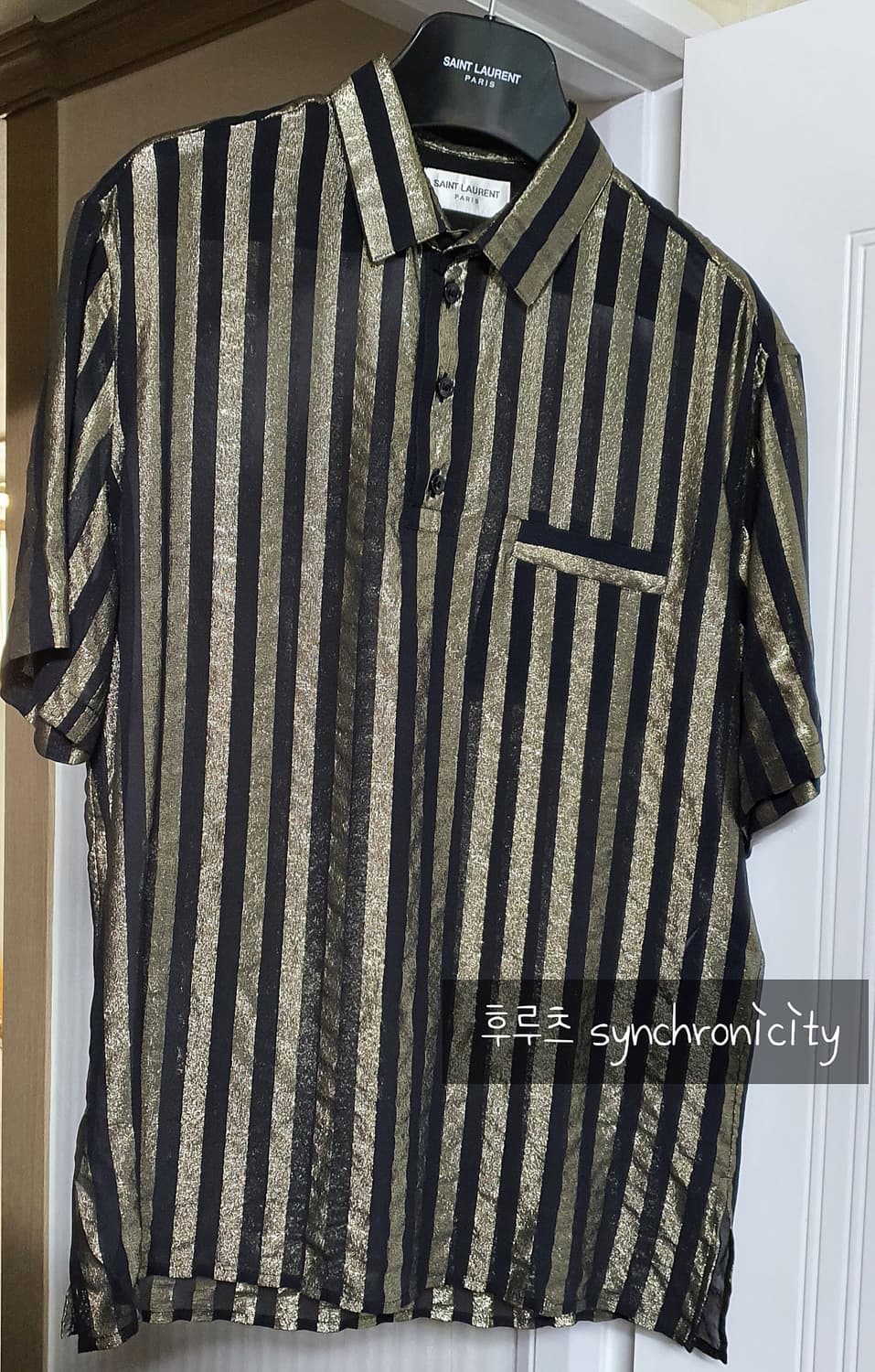생로랑 라메 스트라이프 실크 폴로 셔츠 39 상품이미지7