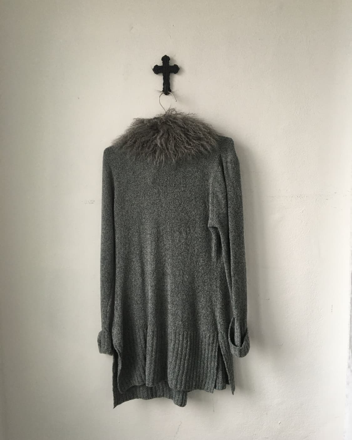 Tibet lamb fur collar knit cardigan 상품이미지3