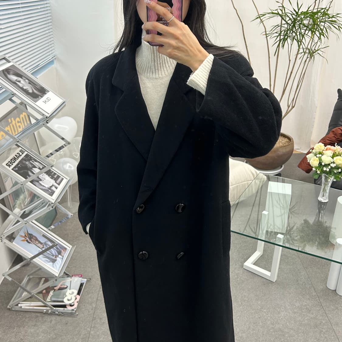 Addedna 블랙 여성 롱 코트 상품이미지4