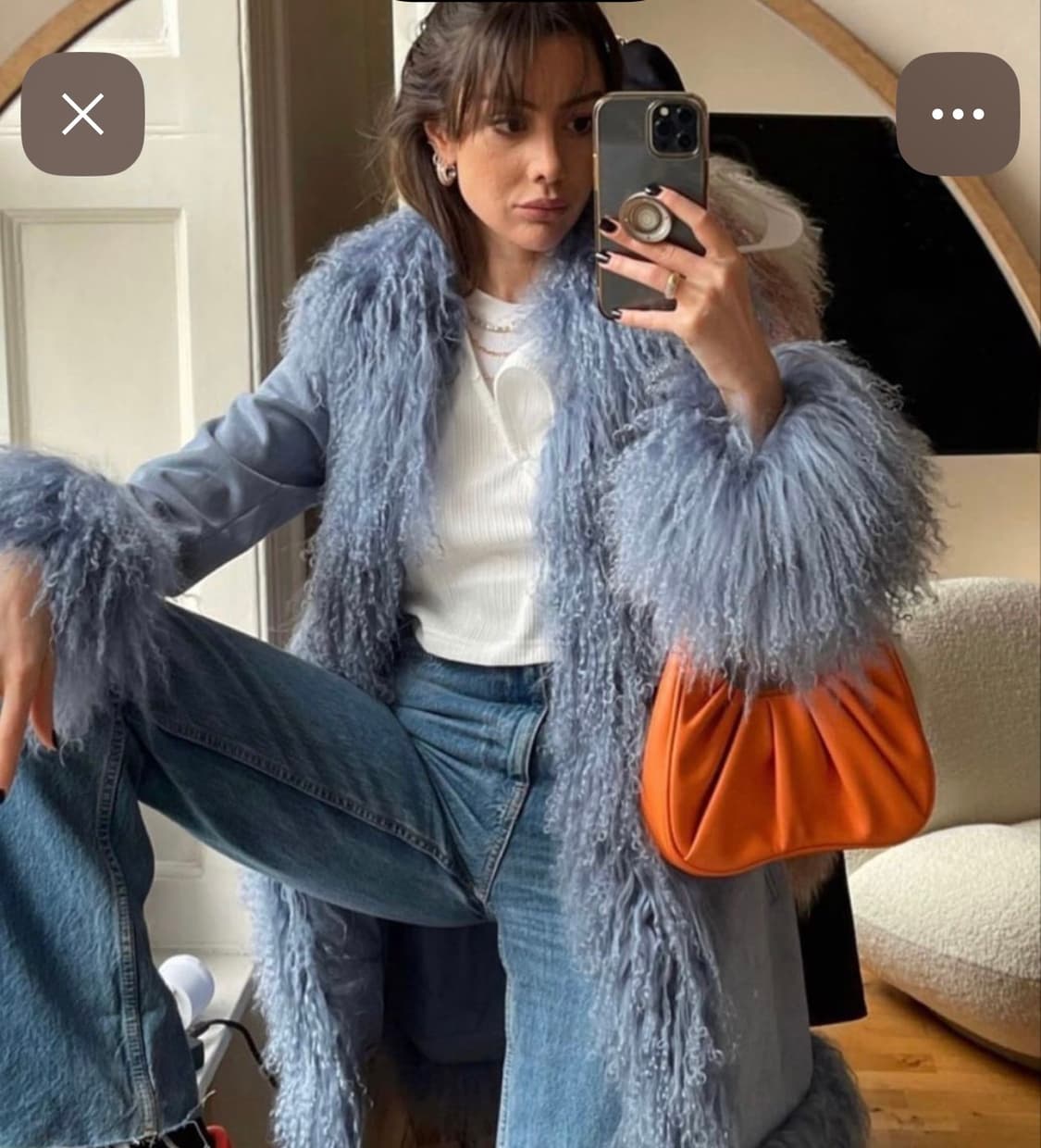 몽골리안 페이크퍼 트리밍퍼 코트 블루 상품이미지1