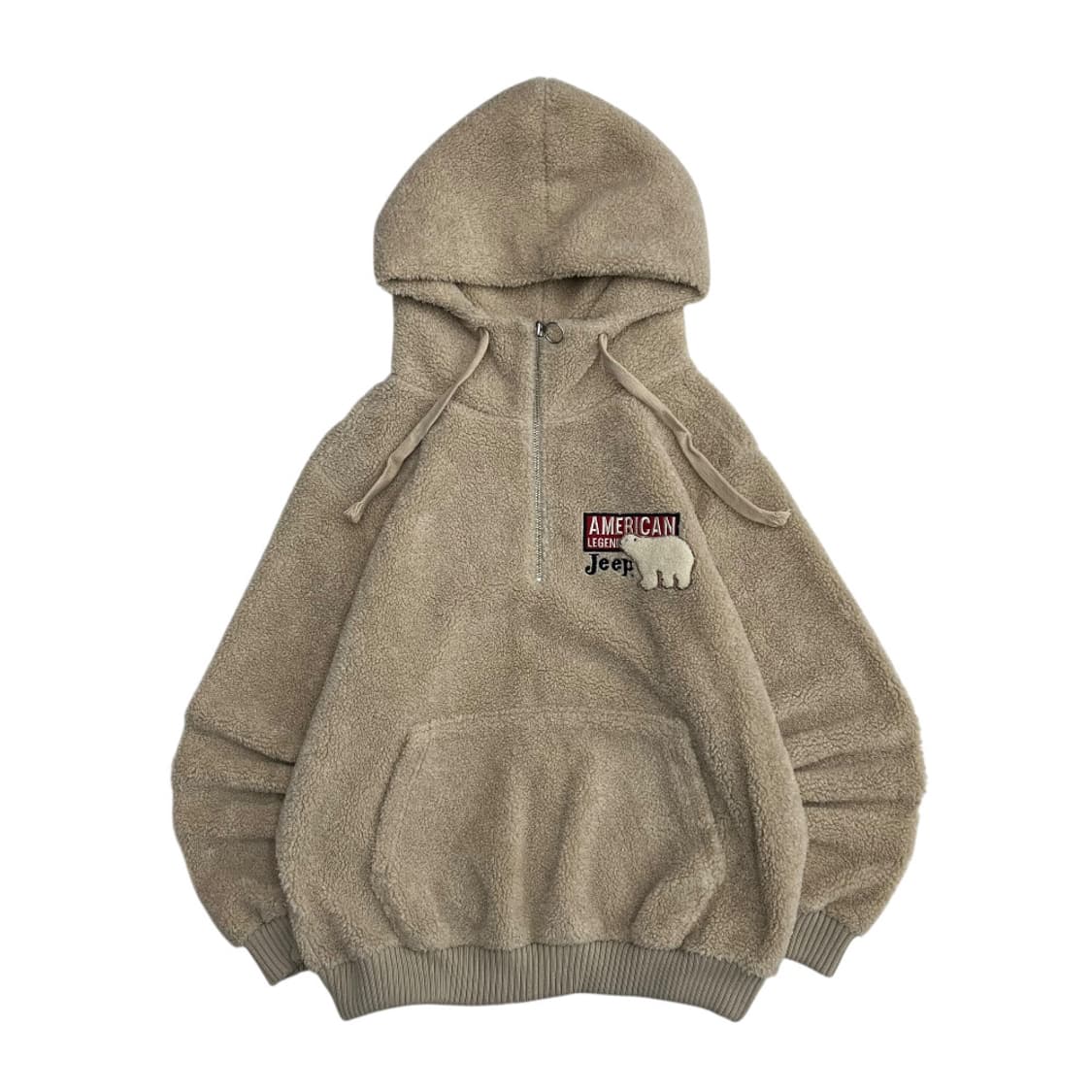 지프 곰돌이로고 베이지 뽀글이 후드 반집업 L 상품이미지2