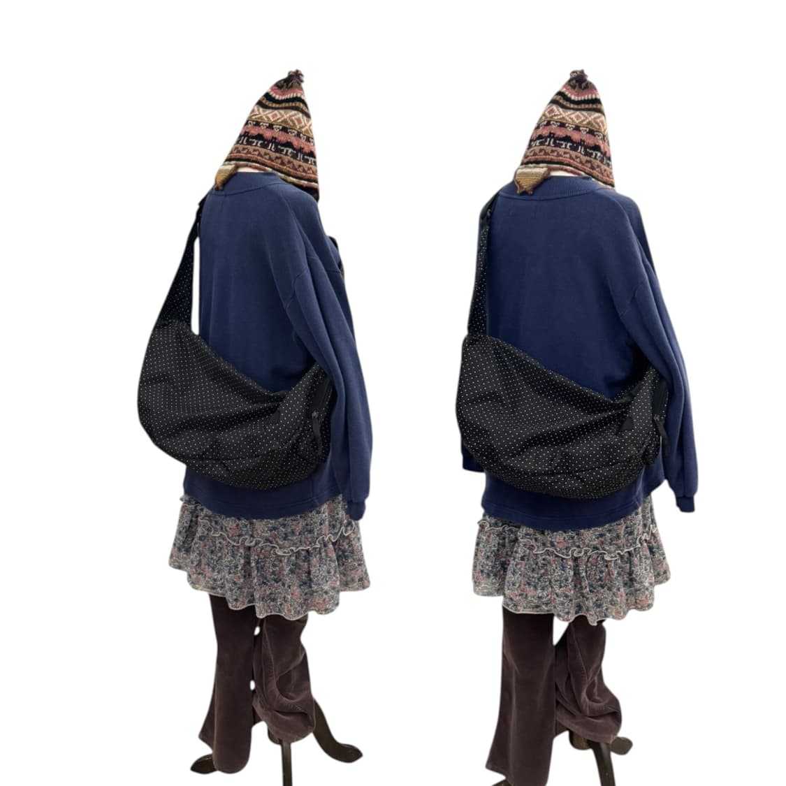 포터 헤드포터 블랙뷰티 도트 숄더백 블랙/화이트 상품이미지10