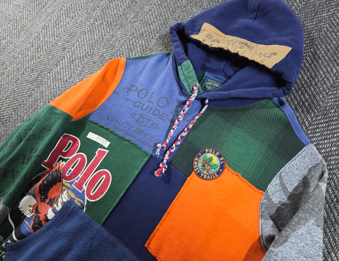 신형 QR 폴로 컨트리 패치워크 그래픽 후드 스웻셔츠 상품이미지4