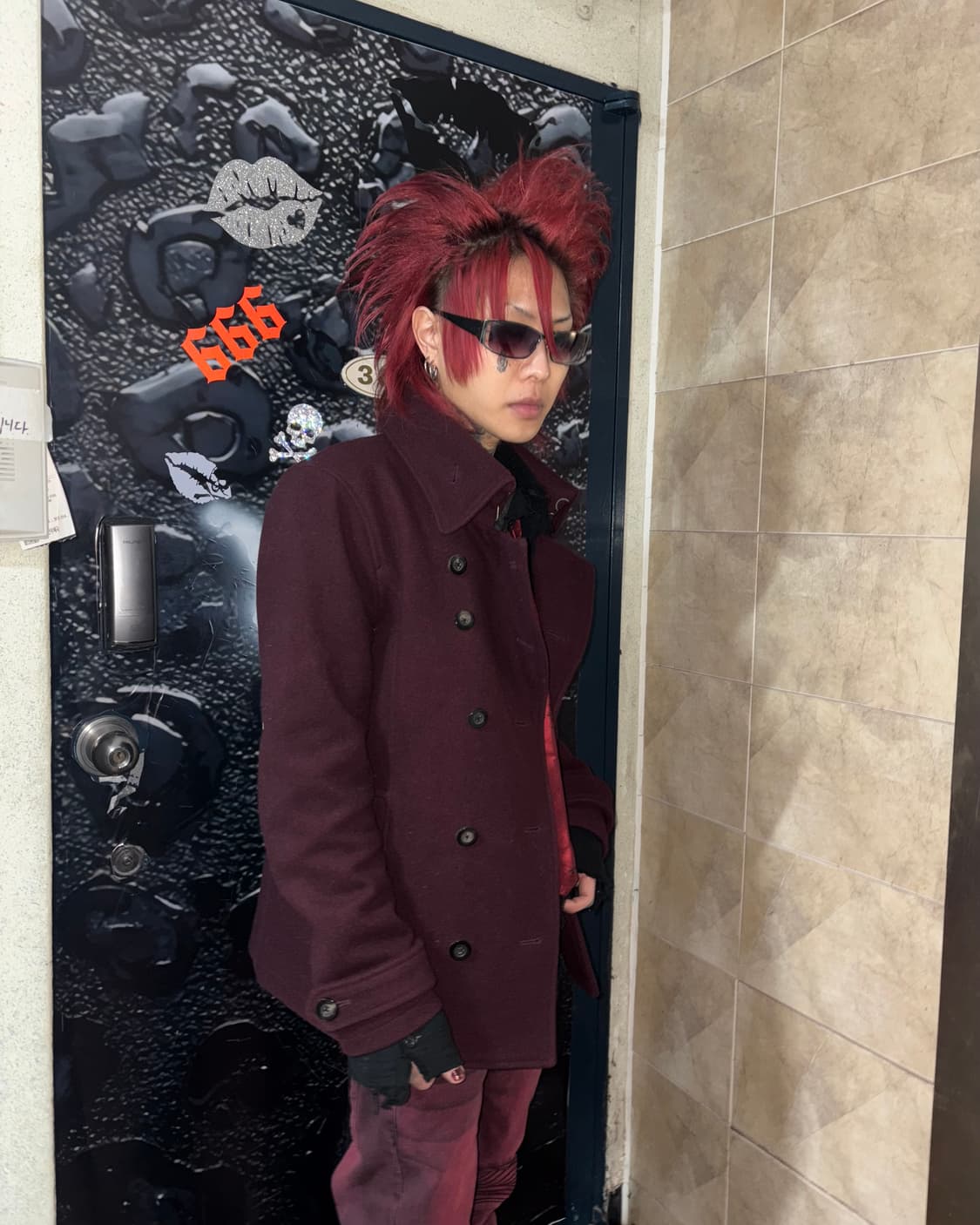 No id burgundy wool peacoat 상품이미지1