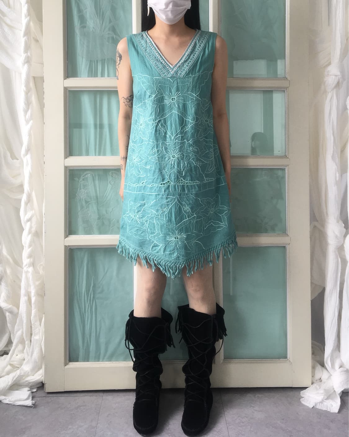 Filet mood fringe point sleeveless onepi 상품이미지8