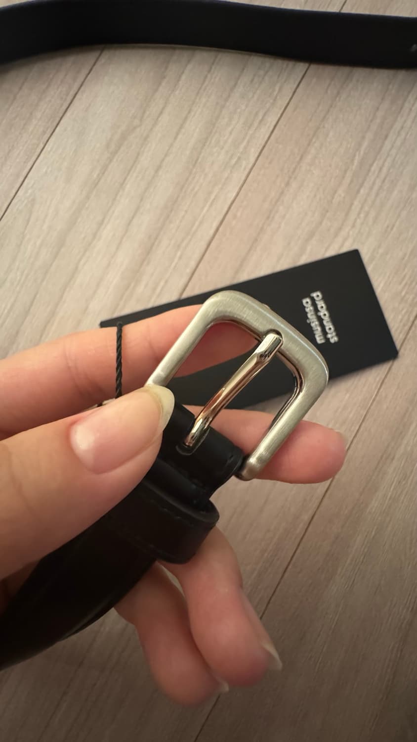 우먼즈 라운디드 스퀘어 신세틱 레더 슬림 벨트 20mm 상품이미지1