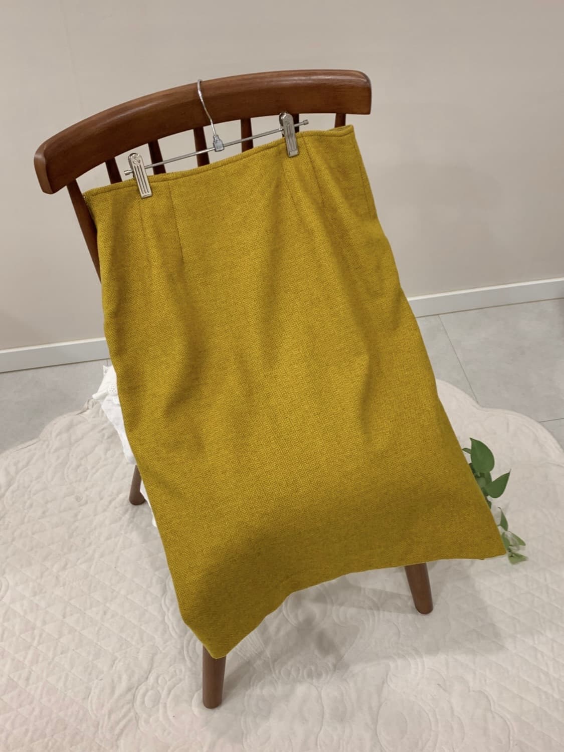 아브라함문 헤링본 트위드 H라인 머스타드 스커트 상품이미지5