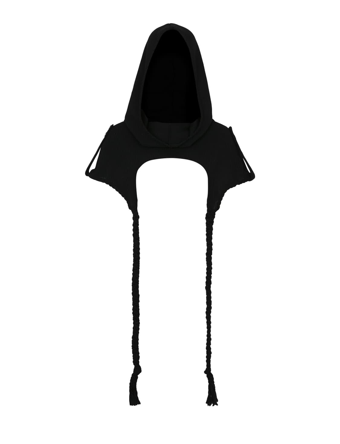 YEEL BRAIDED STRAP CAPE HOODIE BLACK 상품이미지1