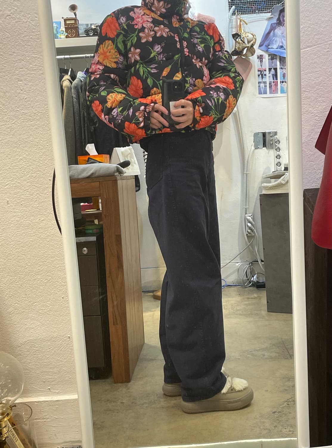 플라워 패턴 크롭 패딩 상품이미지7