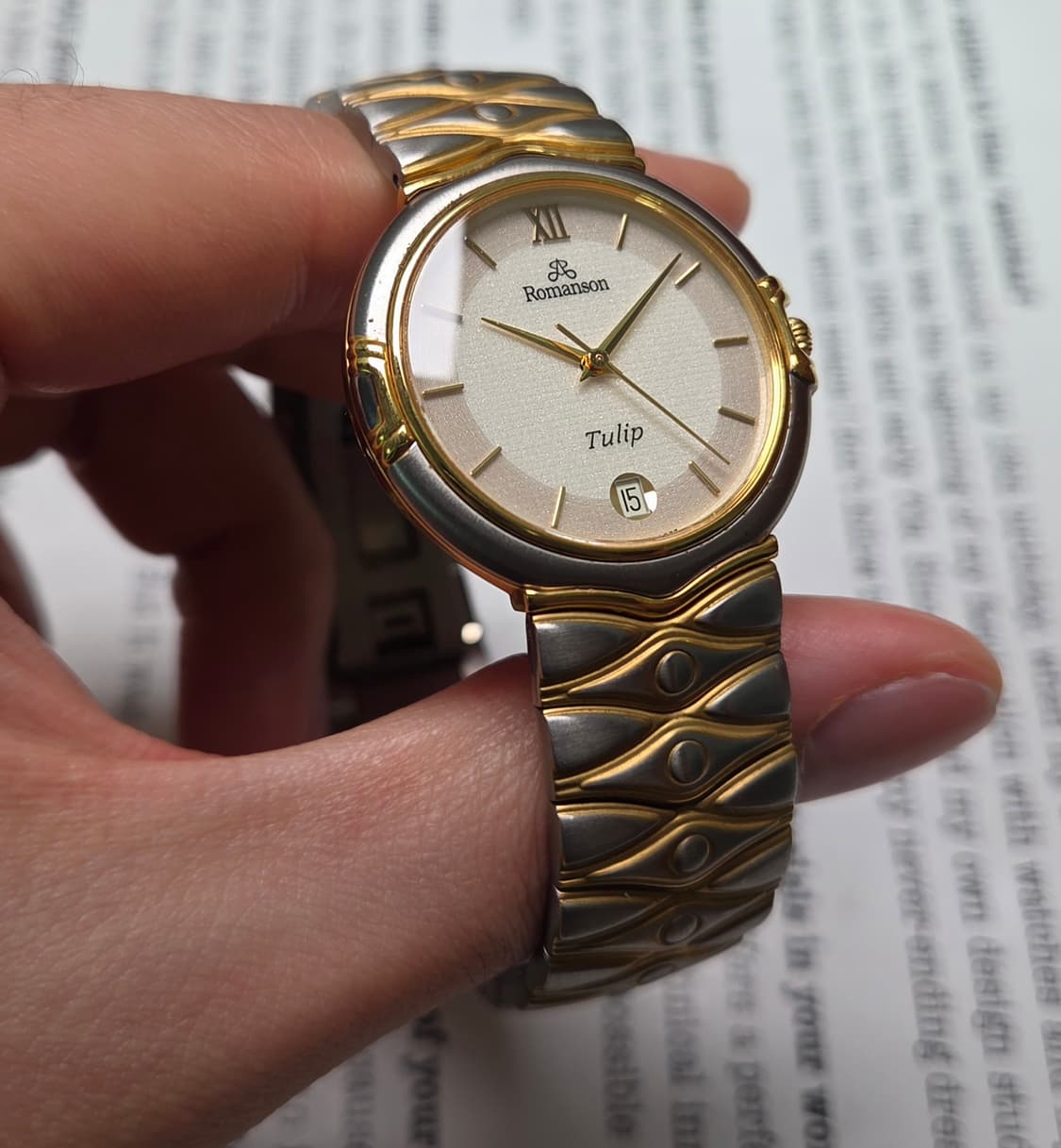 데드스탁] 빈티지 로만손 튤립 투톤 스파클 다이얼 칼침핸즈 쿼츠 남성용
 상품이미지4