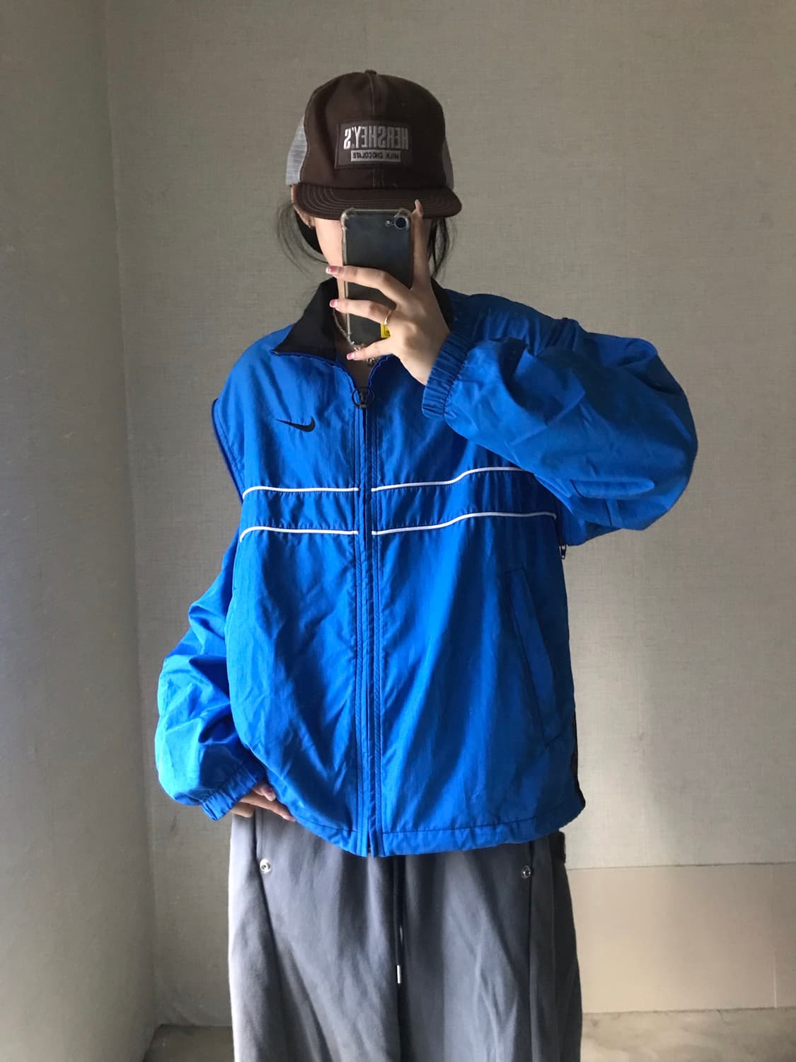나이키 블루 투웨이 절개 바람막이 상품이미지1