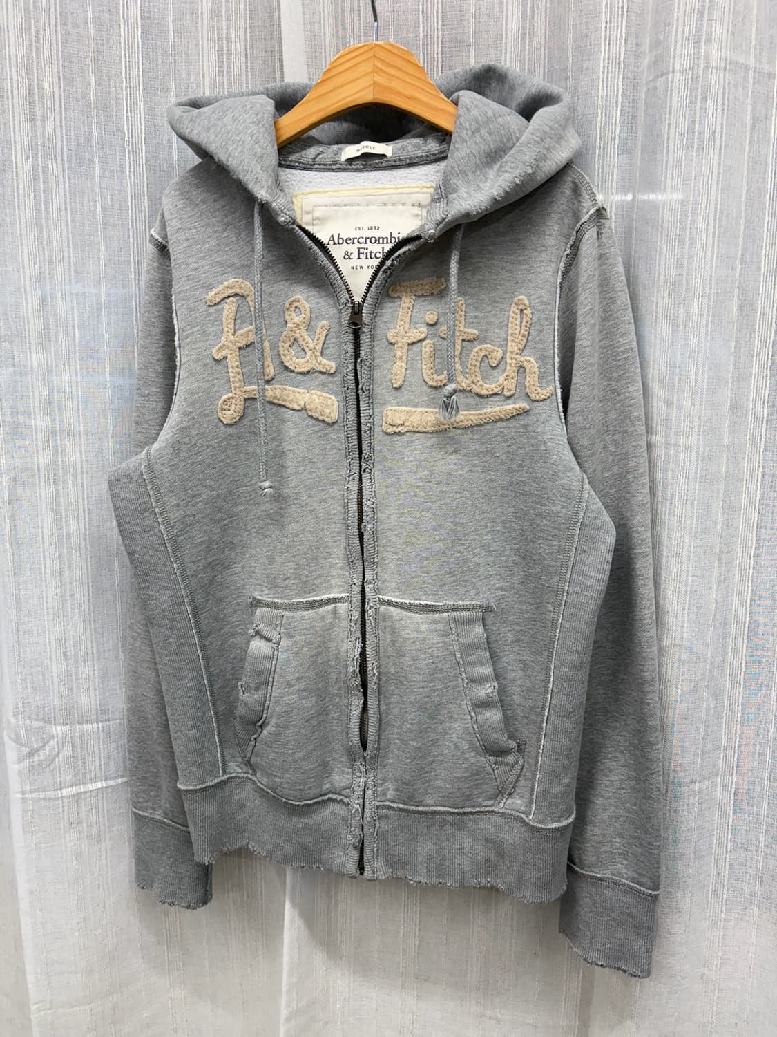 아베크롬비 로고 회색 후드집업 후드티 상품이미지3