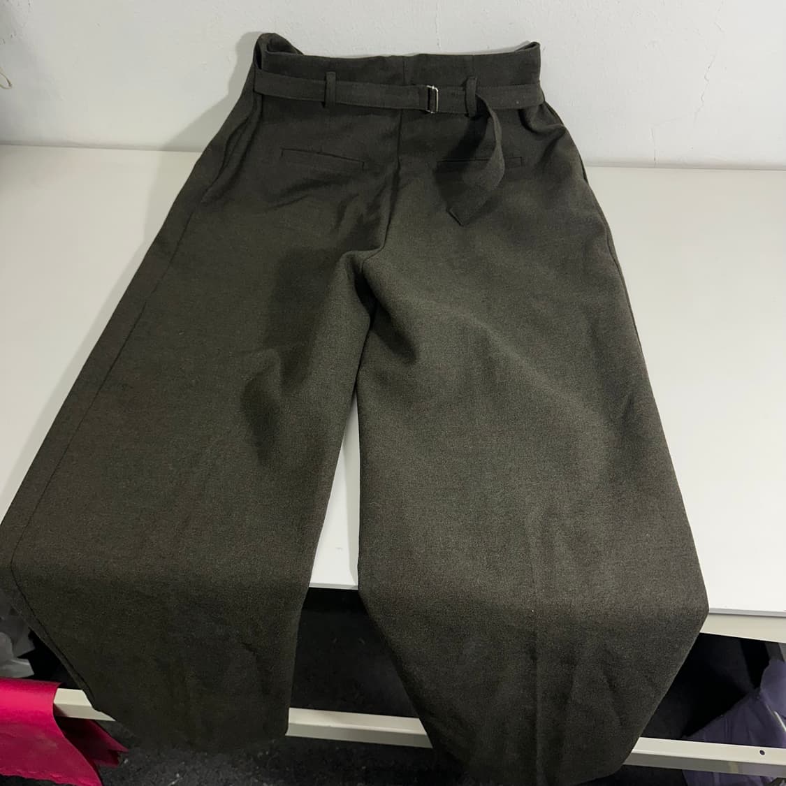 M VTG 다크브라운 투턱 벨티드 울 슬랙스 상품이미지6