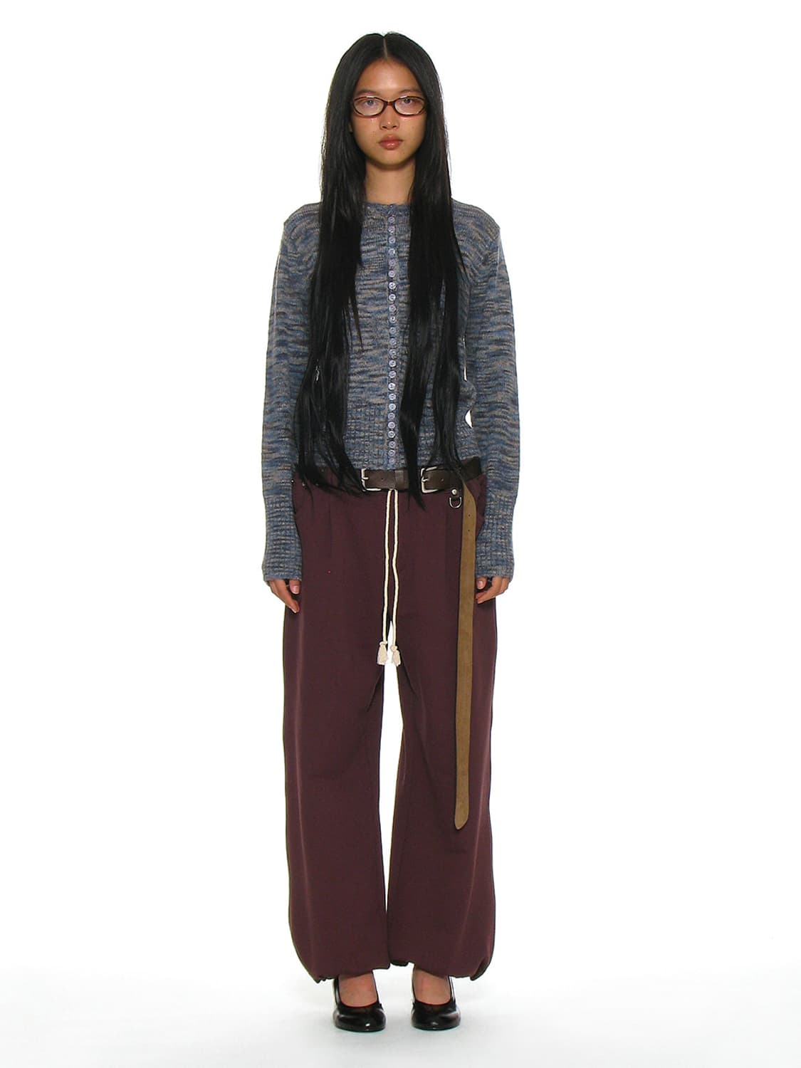 파르티멘토 우먼 와이드 립 버튼 니트 가디건 믹스 네이비 M 상품이미지2