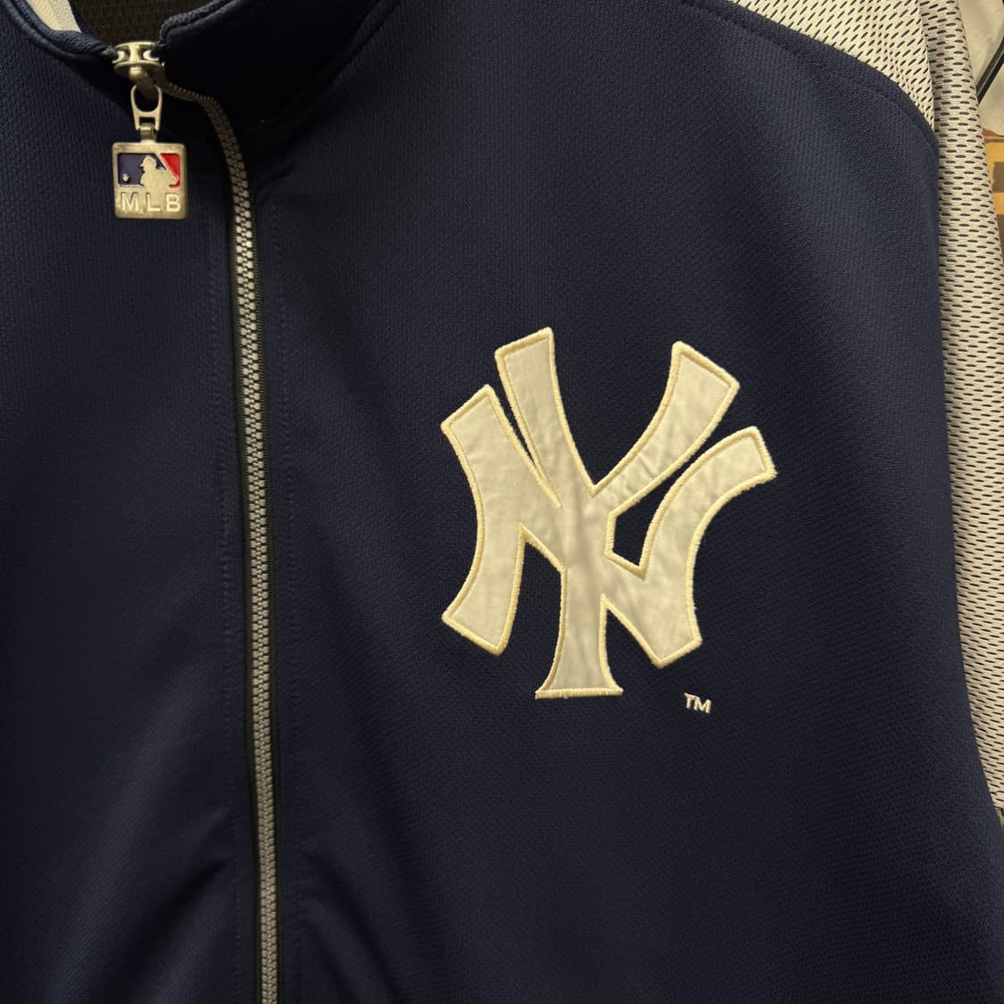 90s MLB X 양키스 트랙자켓 전면 빅로고 포인트 네이비 화이트 상품이미지5