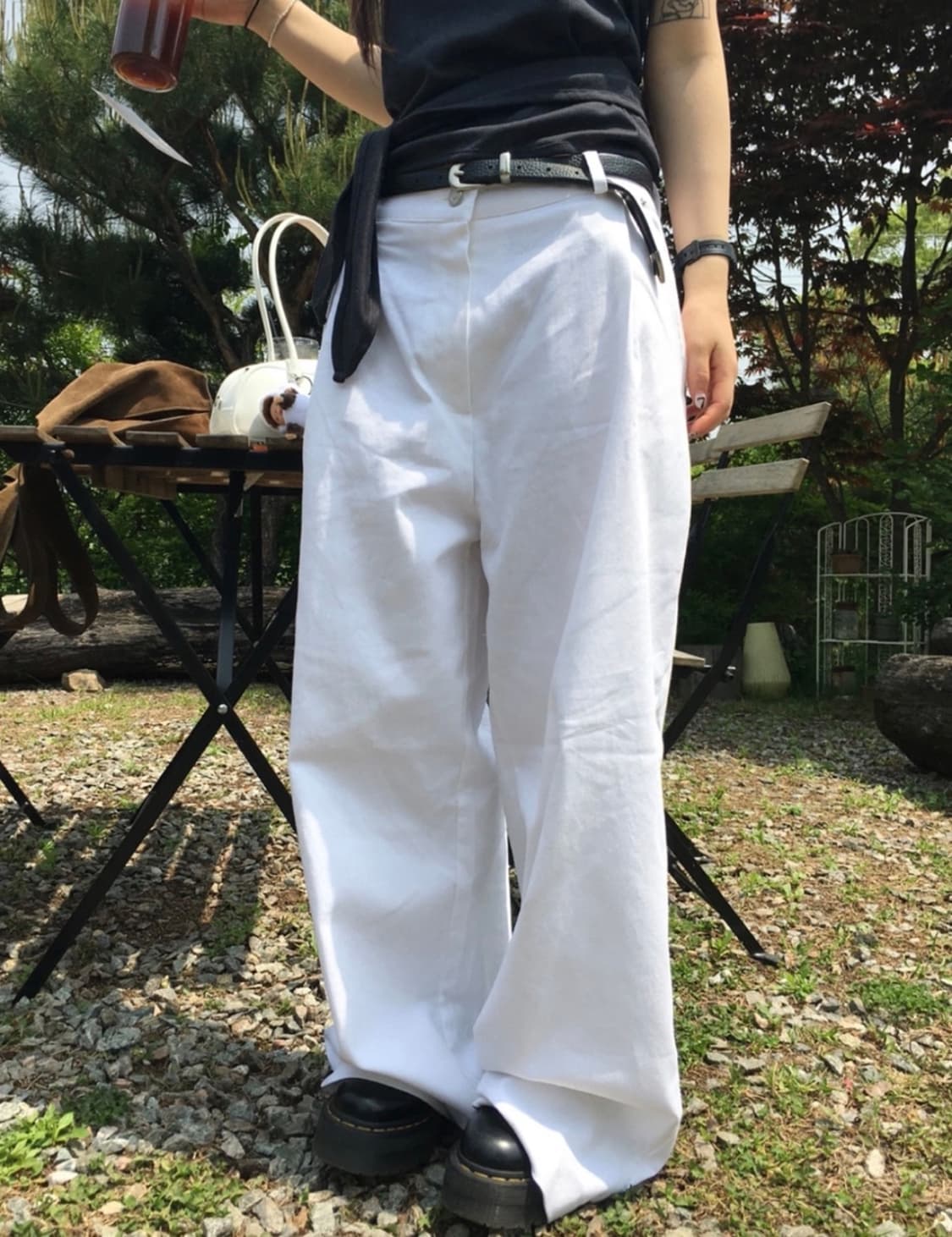 화이트 코튼 와이드 팬츠 상품이미지1