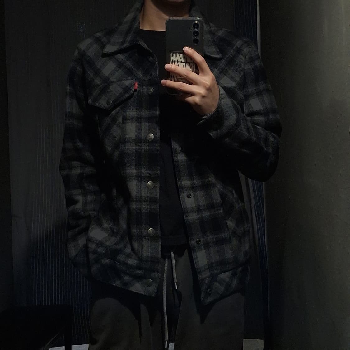 리바이스 블랙 체크패턴 양모 블렌드 아메카지 올드스쿨 캐주얼자켓 M 상품이미지1