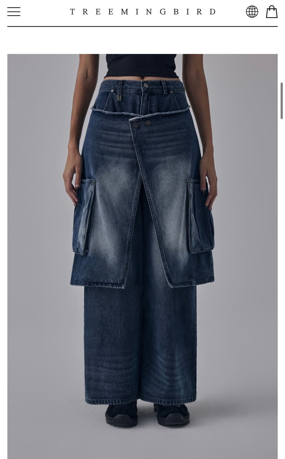 트리밍버드) 레이어드 랩스커트 데님 카고 팬츠 BL 2 상품이미지1