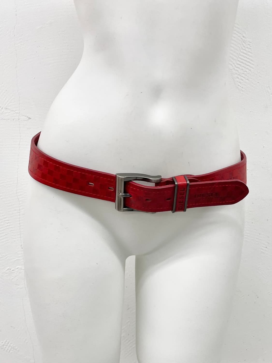 디젤 리얼레더 레드 체크 로고 버클 벨트 상품이미지2