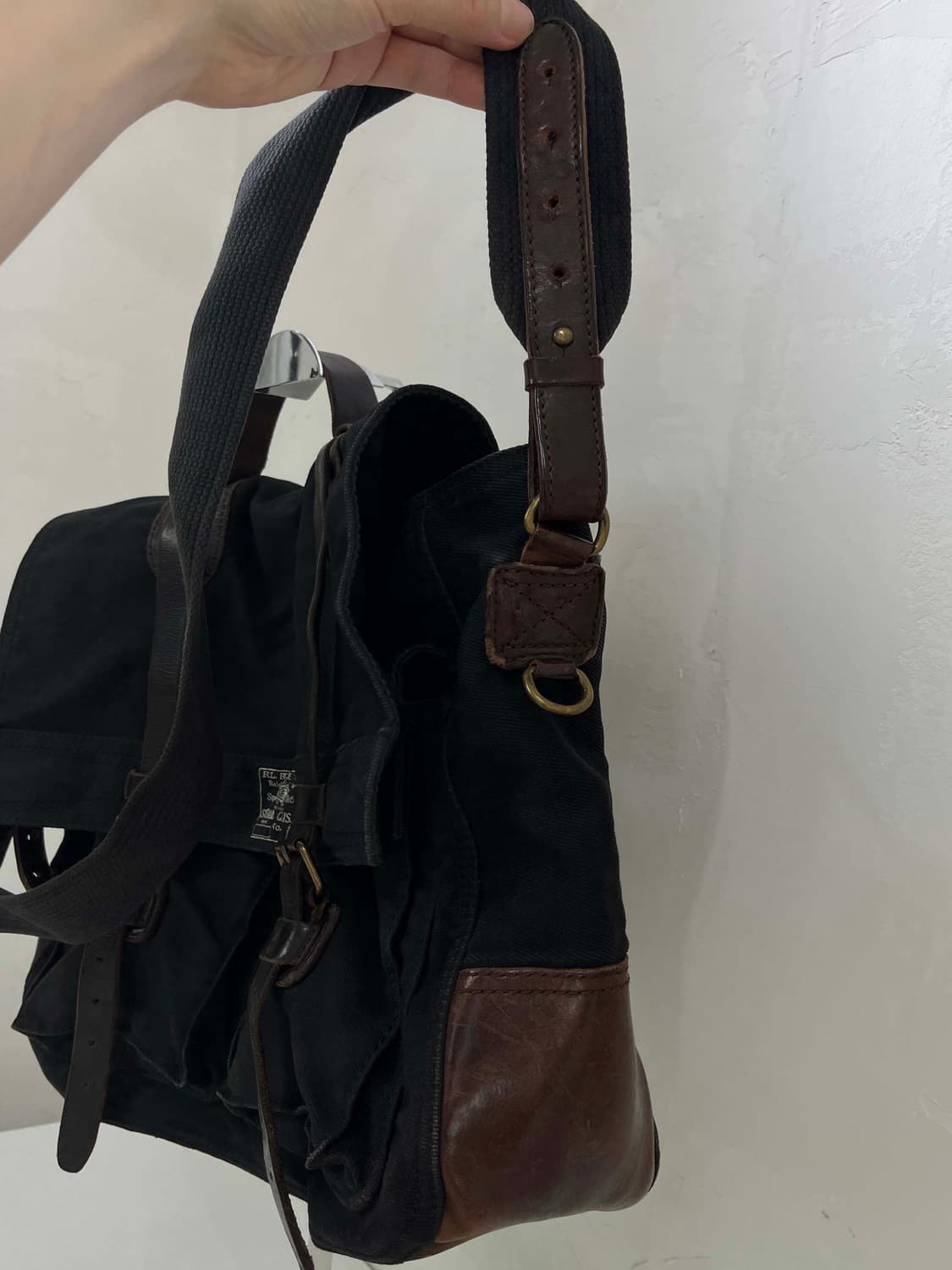 폴로 랄프로렌 빈티지 블랙 레더 가죽 캔버스 메일백 메신저백 상품이미지7