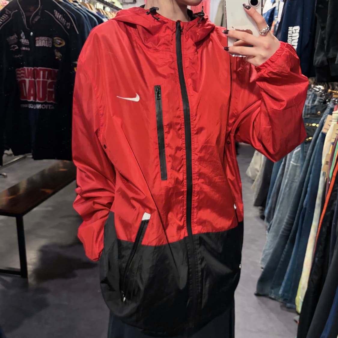 [IM] Nike 나이키 투톤 후드 바람막이 레드 블랙 상품이미지4