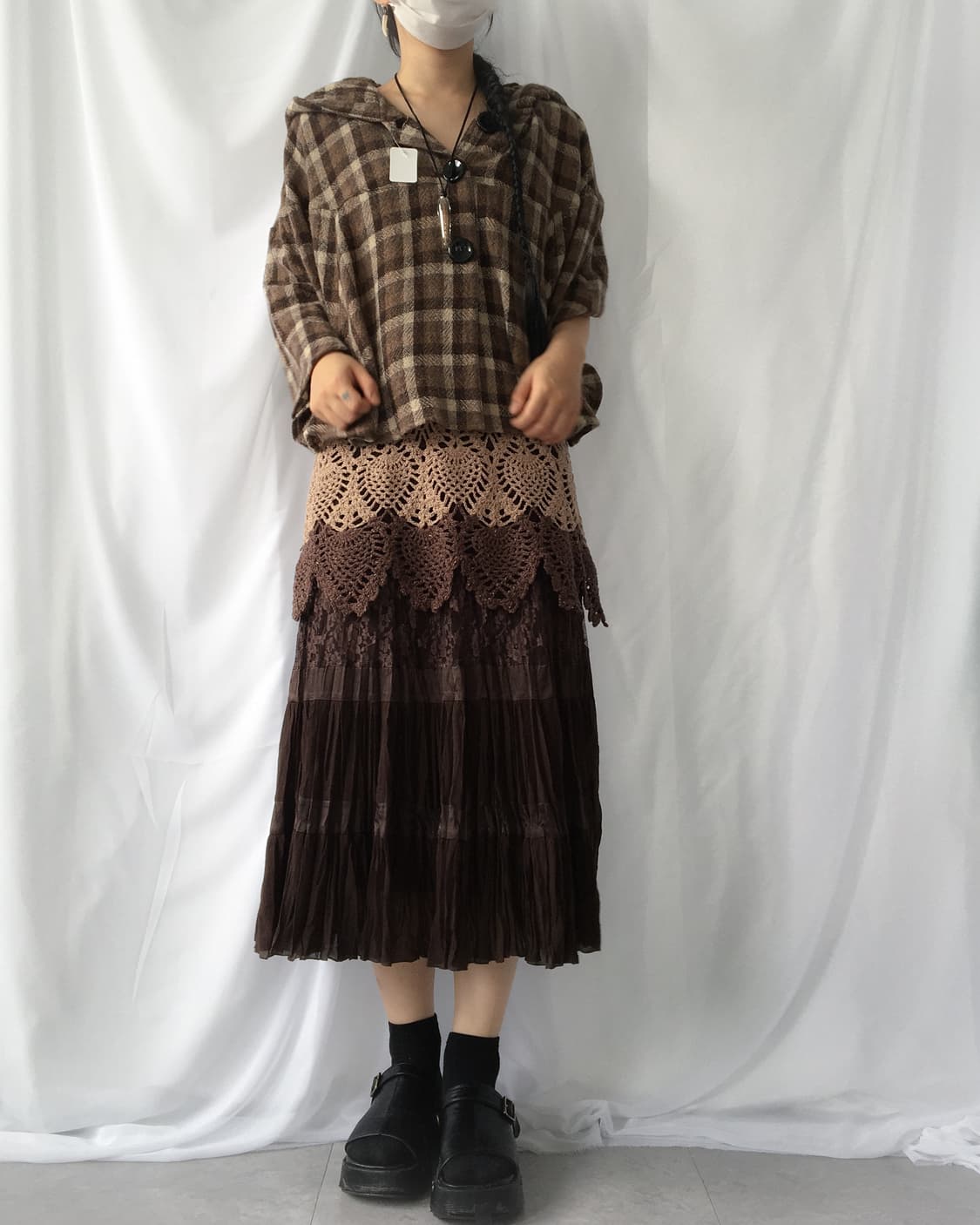 Check pattern hood cape 상품이미지5