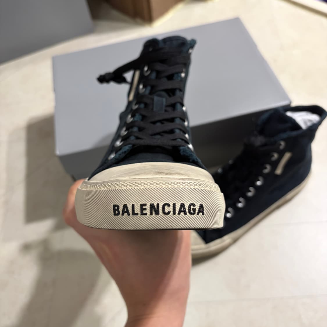 새상품(275)발렌시아가 파리 하이탑 빈티지 스니커즈 블랙 상품이미지5