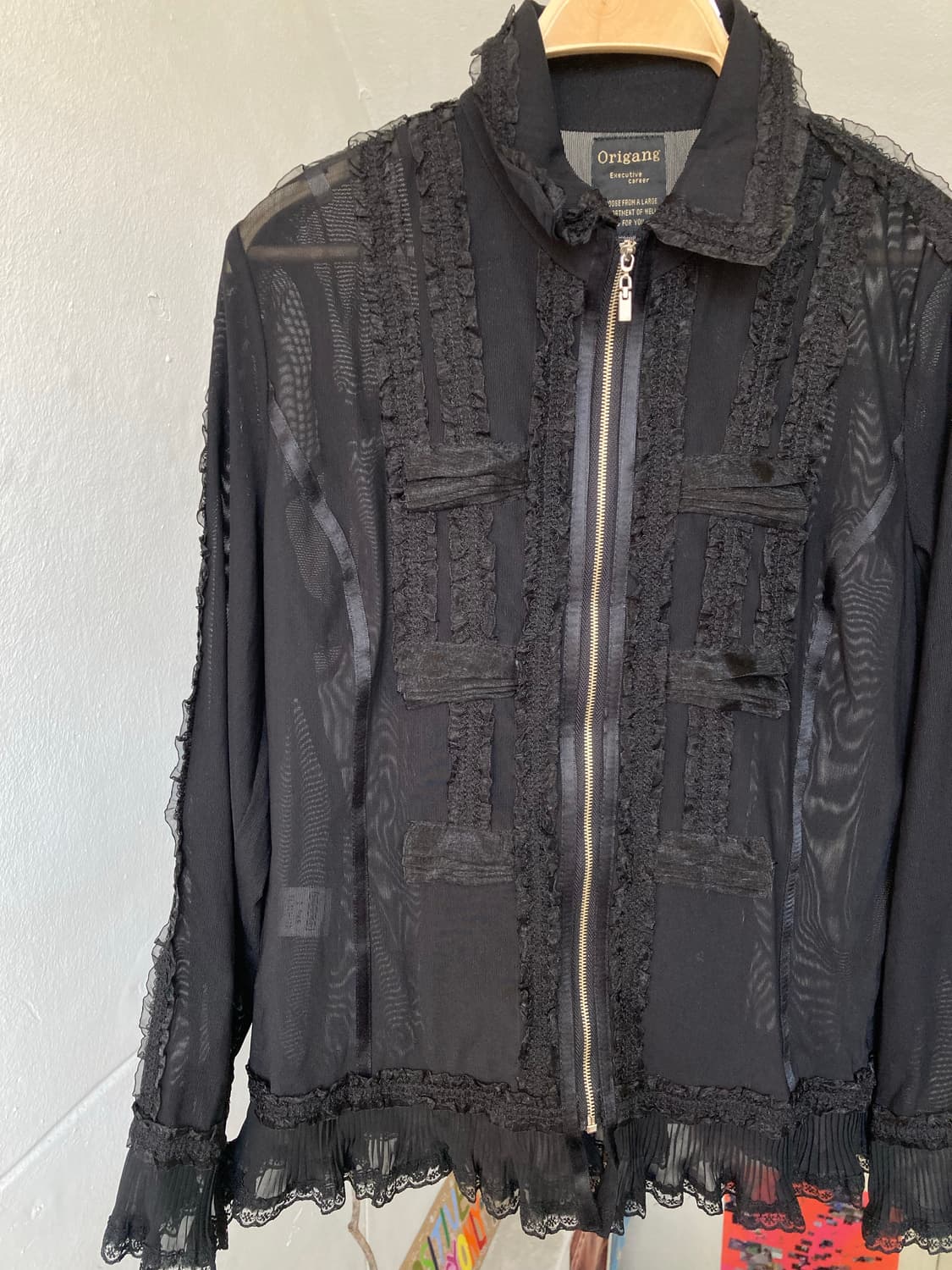 블랙 시스루 레이스 집업 블라우스 상품이미지2