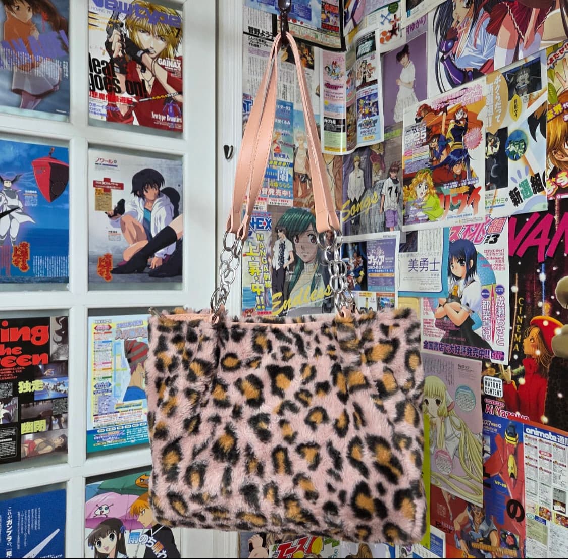 빈티지 레오파드 핑크 퍼 갸루 숄더백 상품이미지1