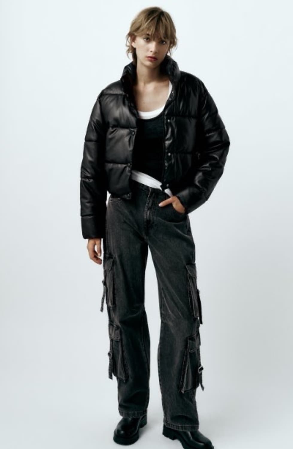 ZARA 자라 여성 페이크 레더 무광 패딩 M 상품이미지2