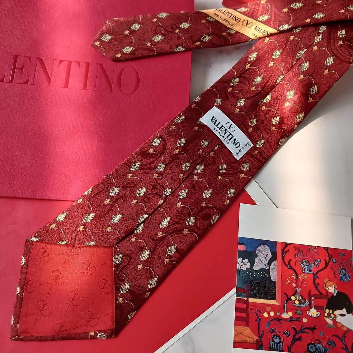 발렌티노 실크 와인 페이즐리 패턴 넥타이 10cm S~A+등급 E747 상품이미지5